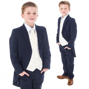 Boys Navy & Ivory Deluxe Swirl 8 Piece Tail Suit
